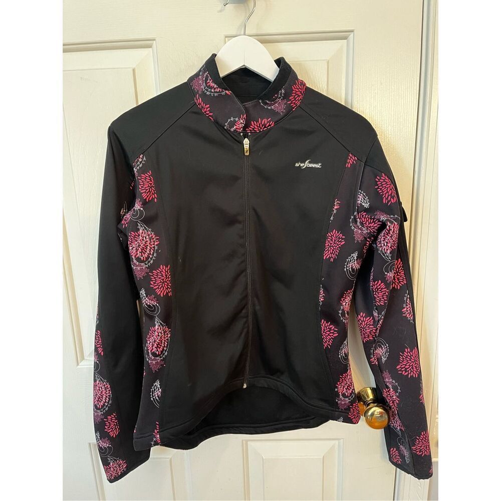 She Beest Black & Pink Paisley Bellissima Cycling Jacket sz M